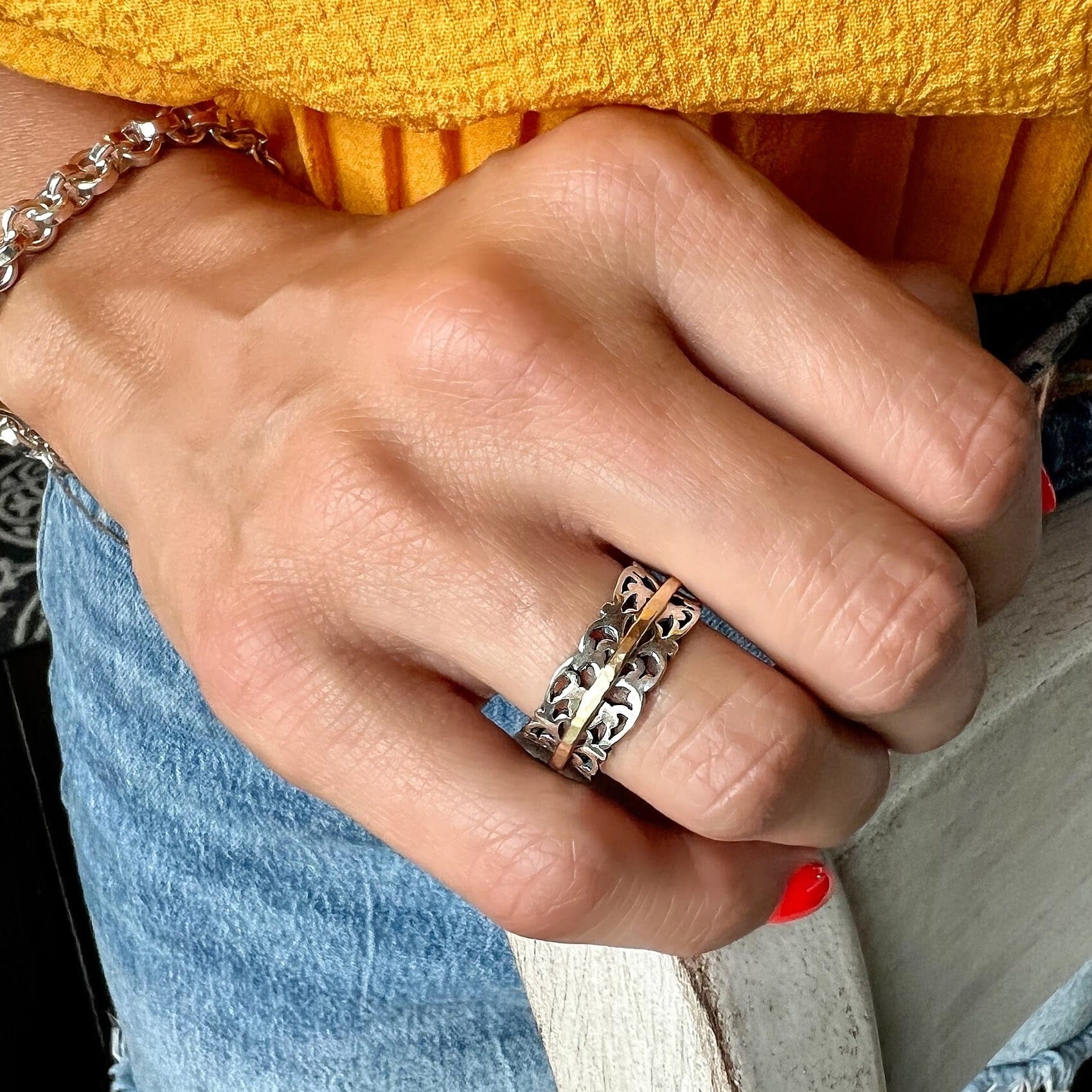 sterling silver and gold-filled spinner ring