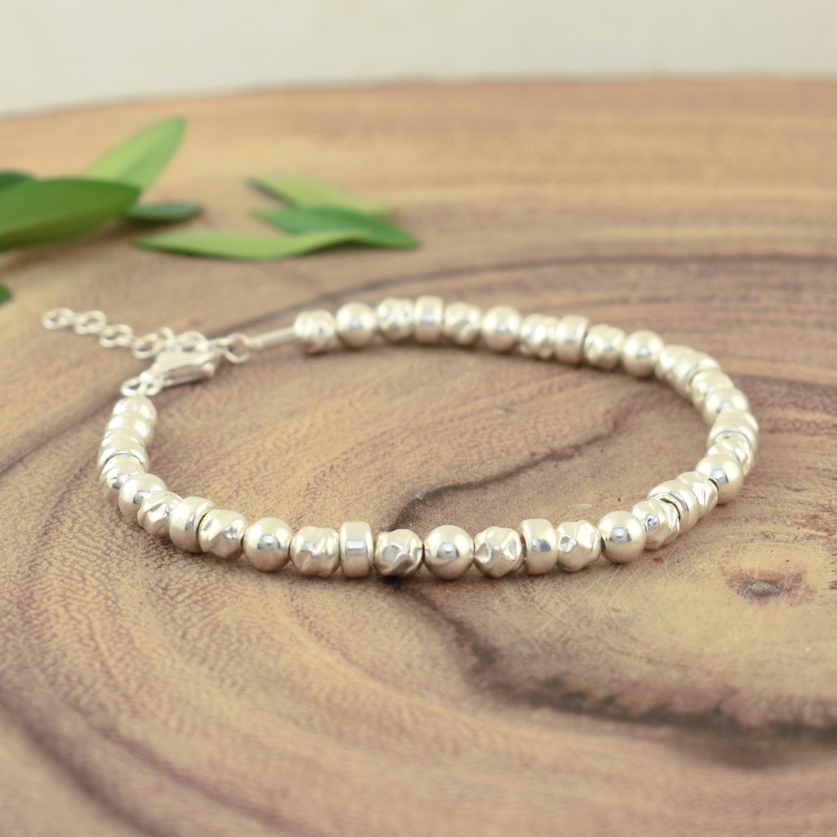 Beaded sterling silver adjustable bracelet