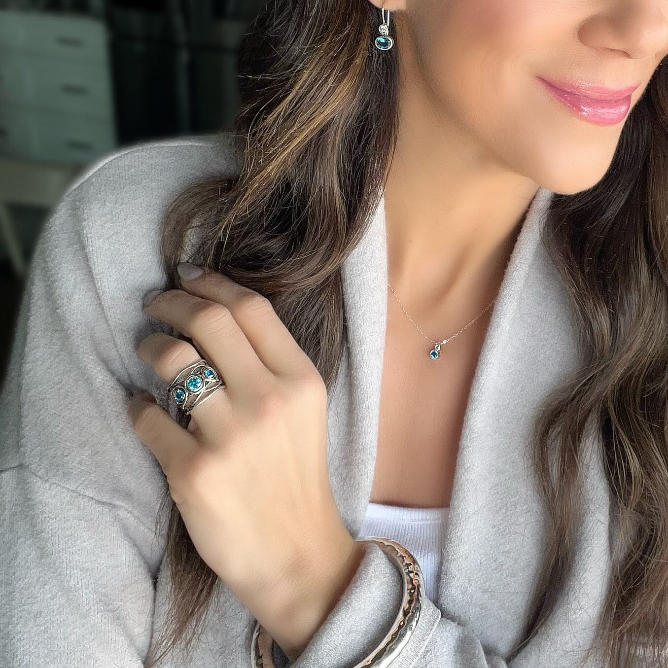 wide blue azure ring paired with sterling silver jewelry