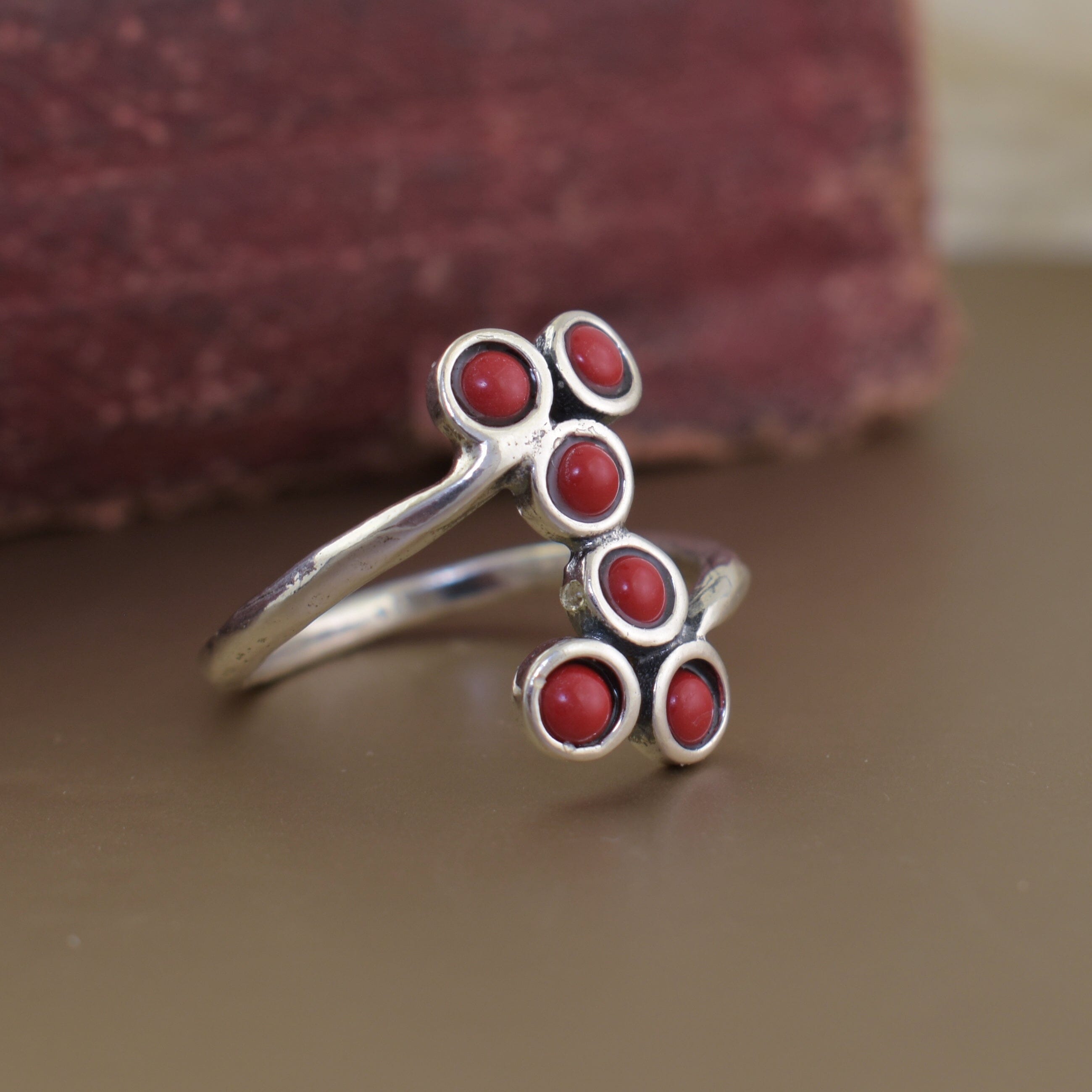 Red stone ring set in handcrafted sterling silver