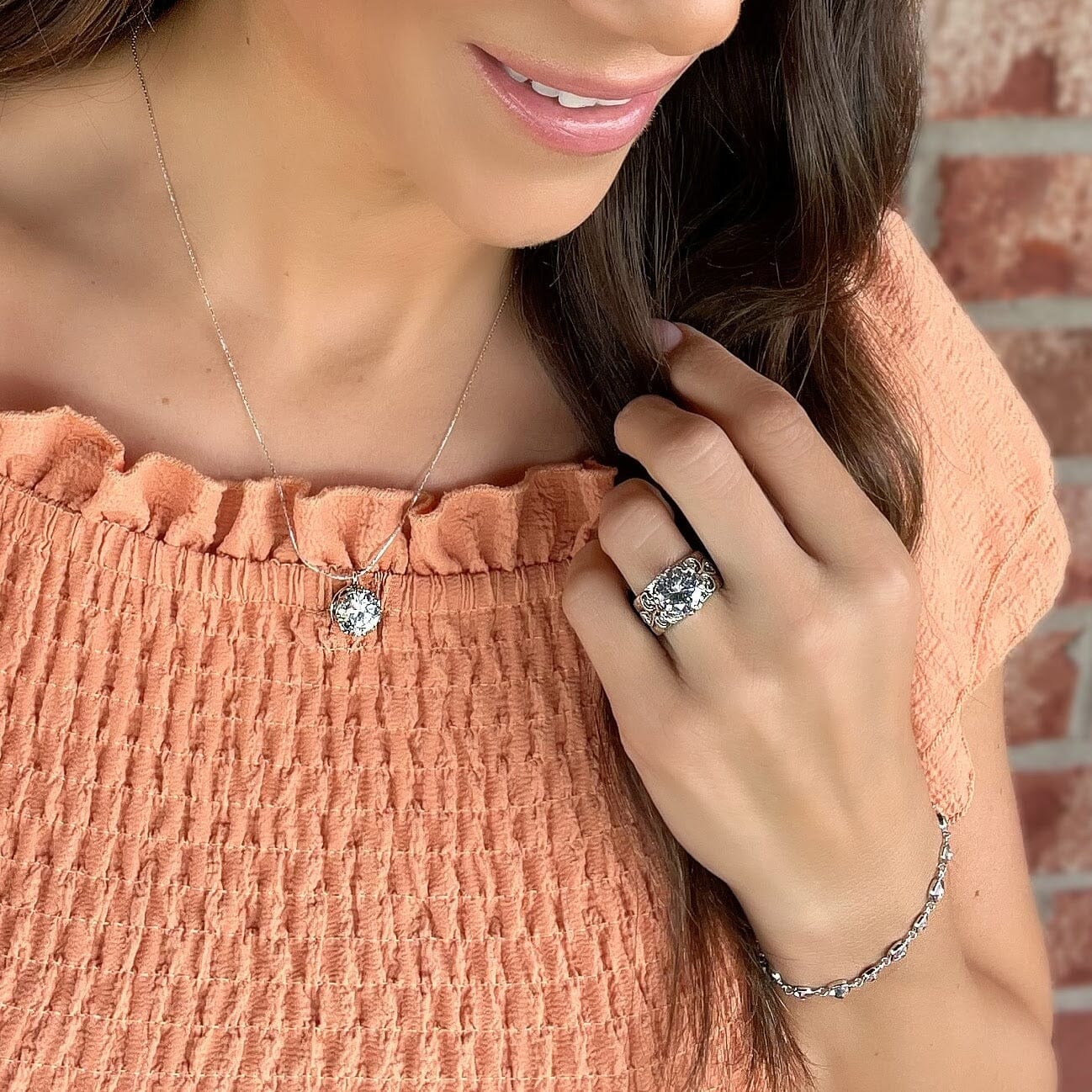 Cinderella Ring paired with Jackie-O Necklace and Set to Sparkle Bracelet