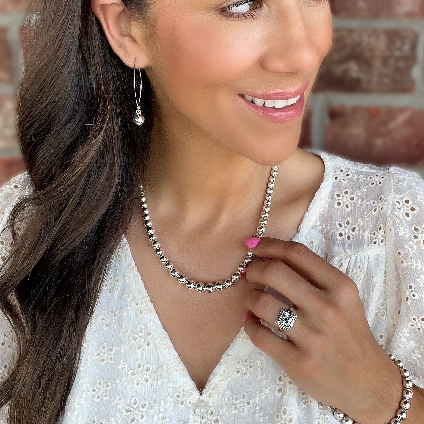 Classic Bead Necklace featured with Roundabout earrings, Galleria Ring, and Hav'n a Ball Bracelet