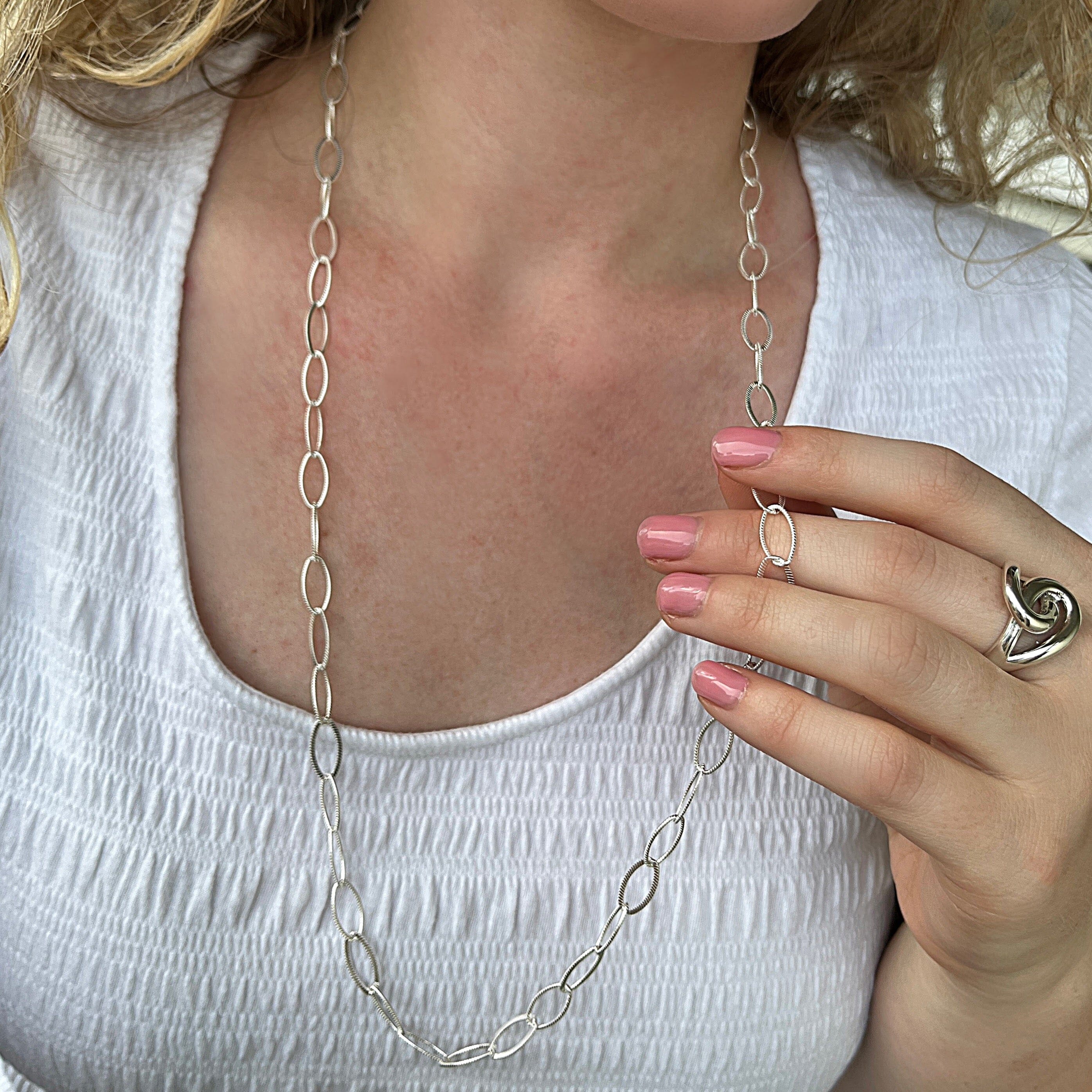 crazy oval you, sterling silver link necklace paired with sisters ring