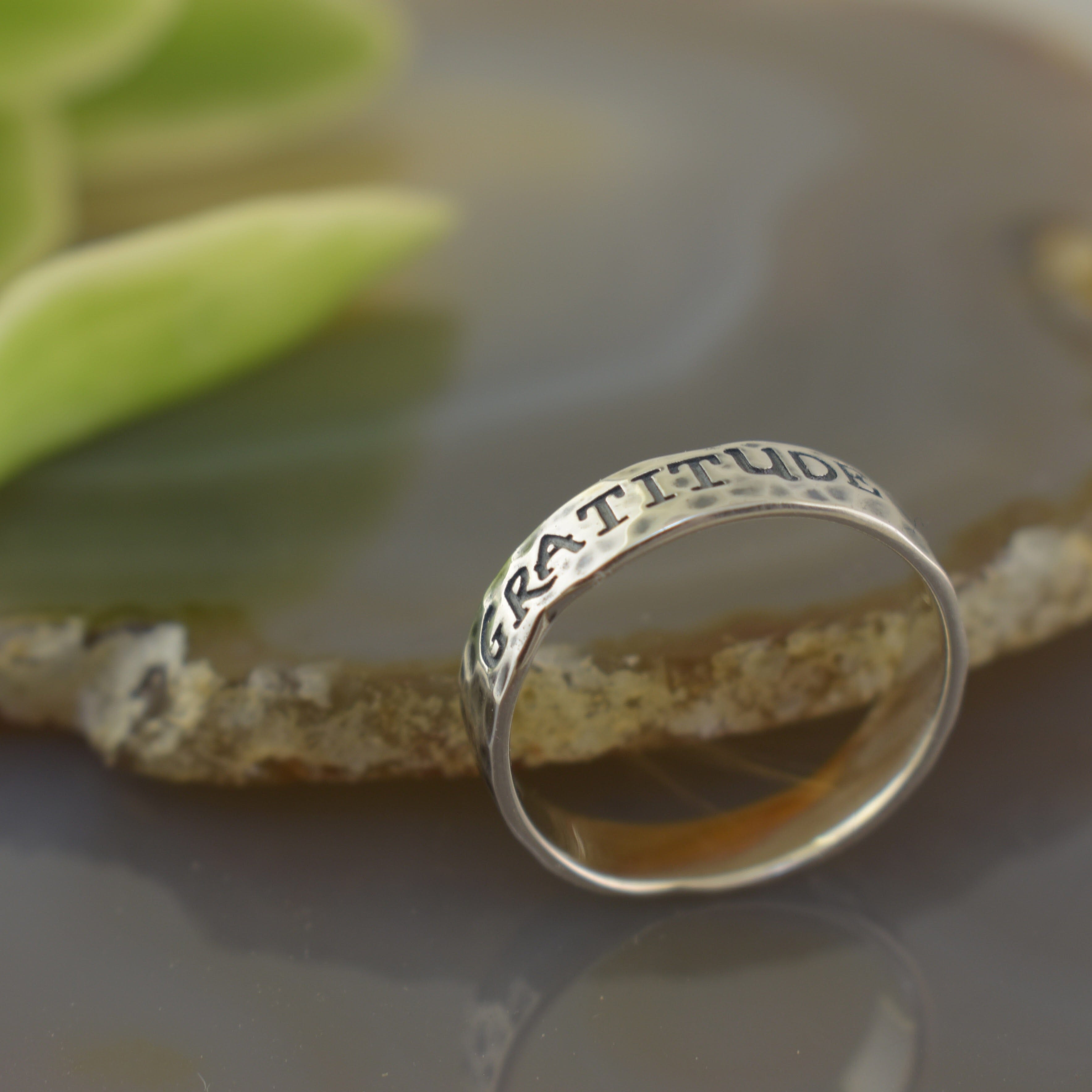 Antiqued sterling silver Gratitude Stack Ring