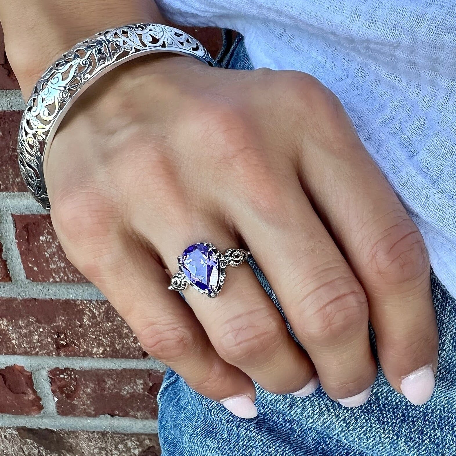 pear-shaped lavender cz ring - Laven-dorable