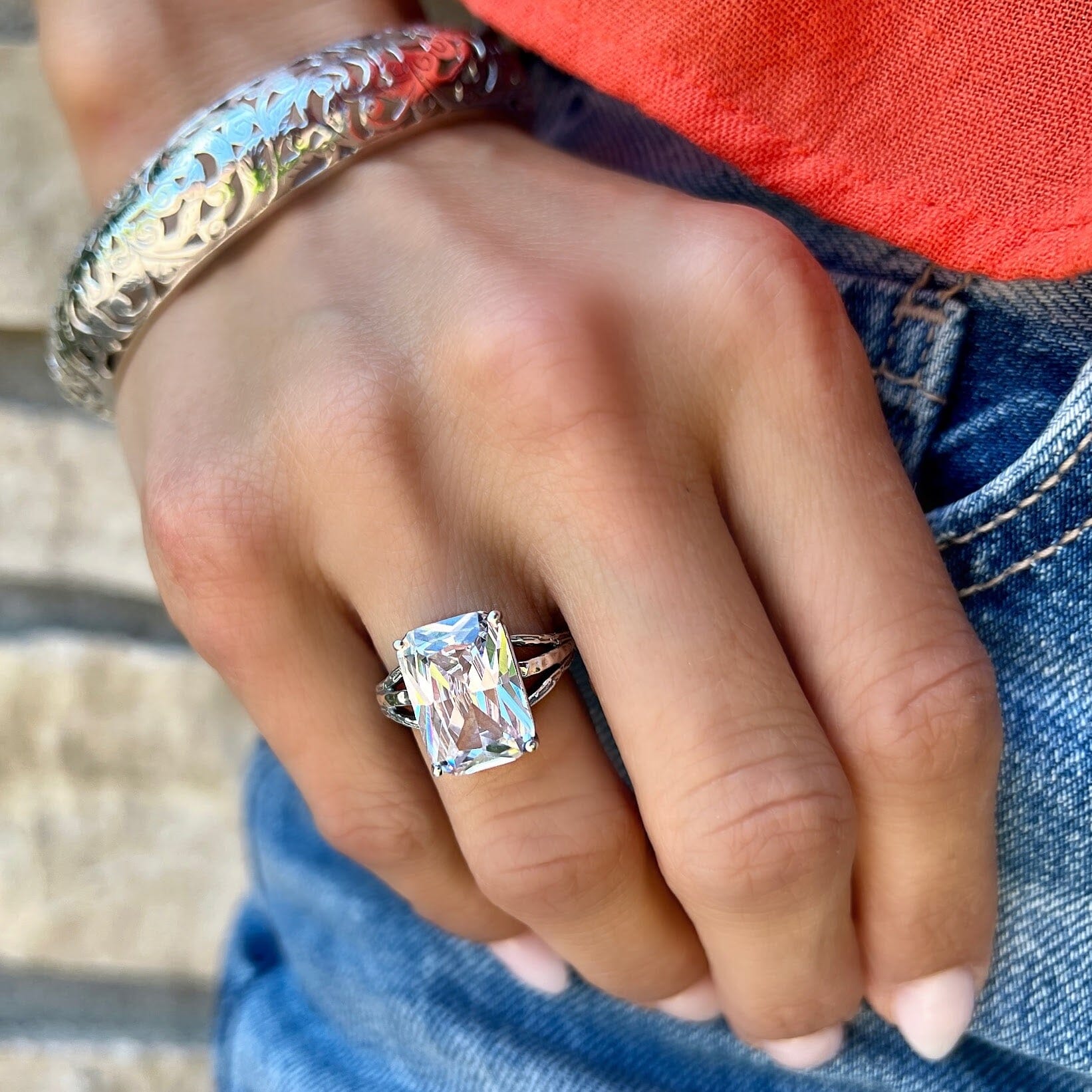 large emerald cut cz ring - Legend