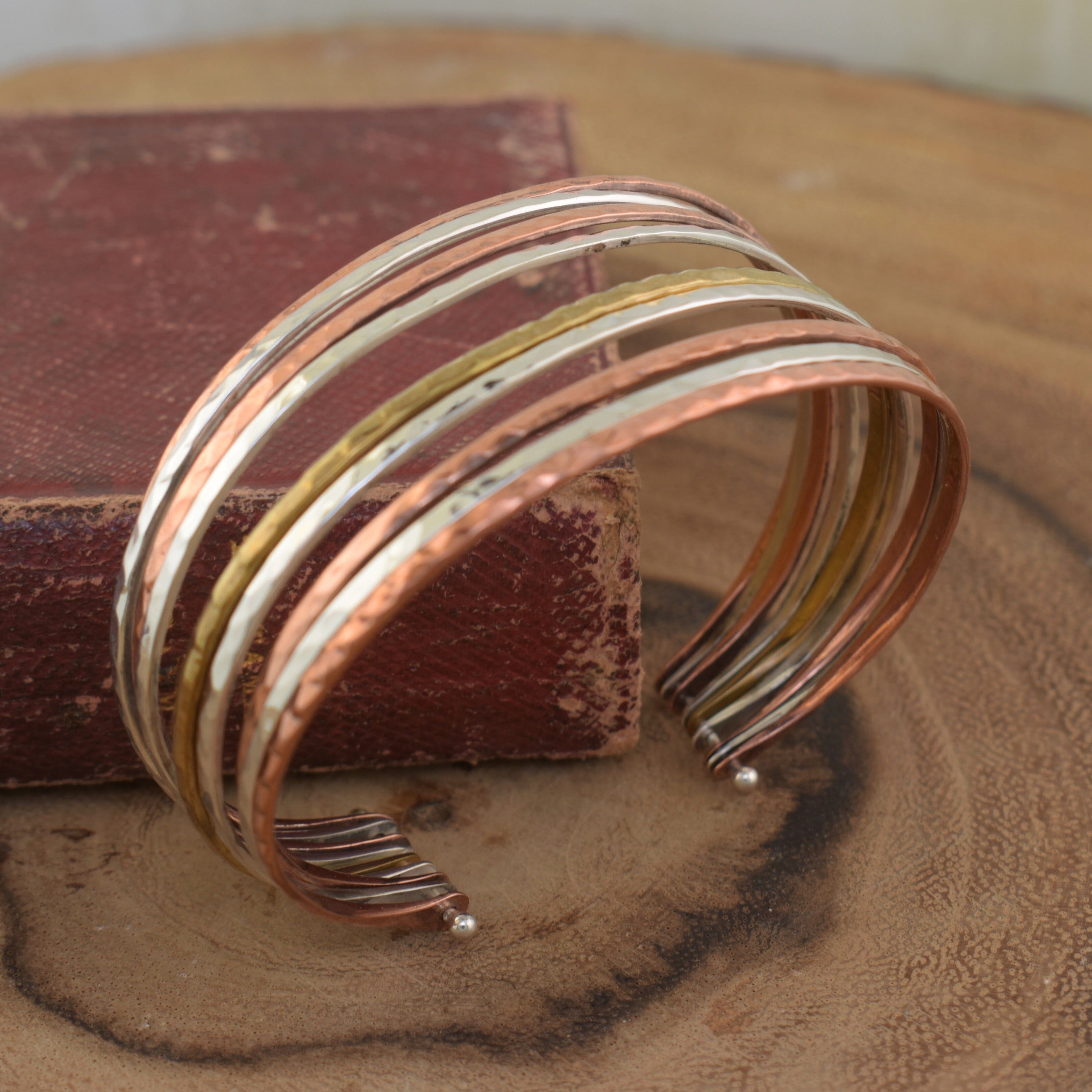 Multi-colored metal adjustable bracelet cuff