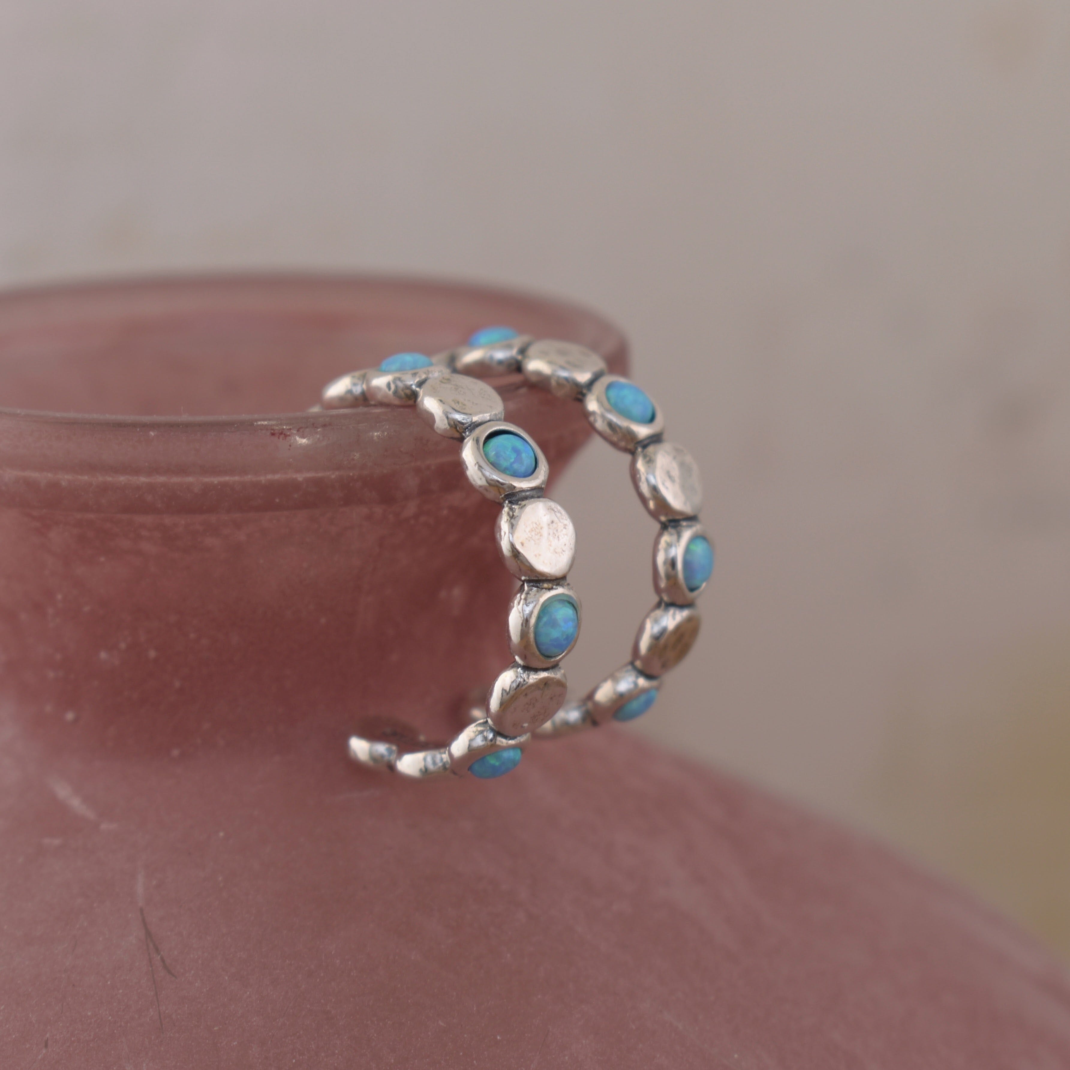 Push-back post style hoop earrings with reconstructed opals