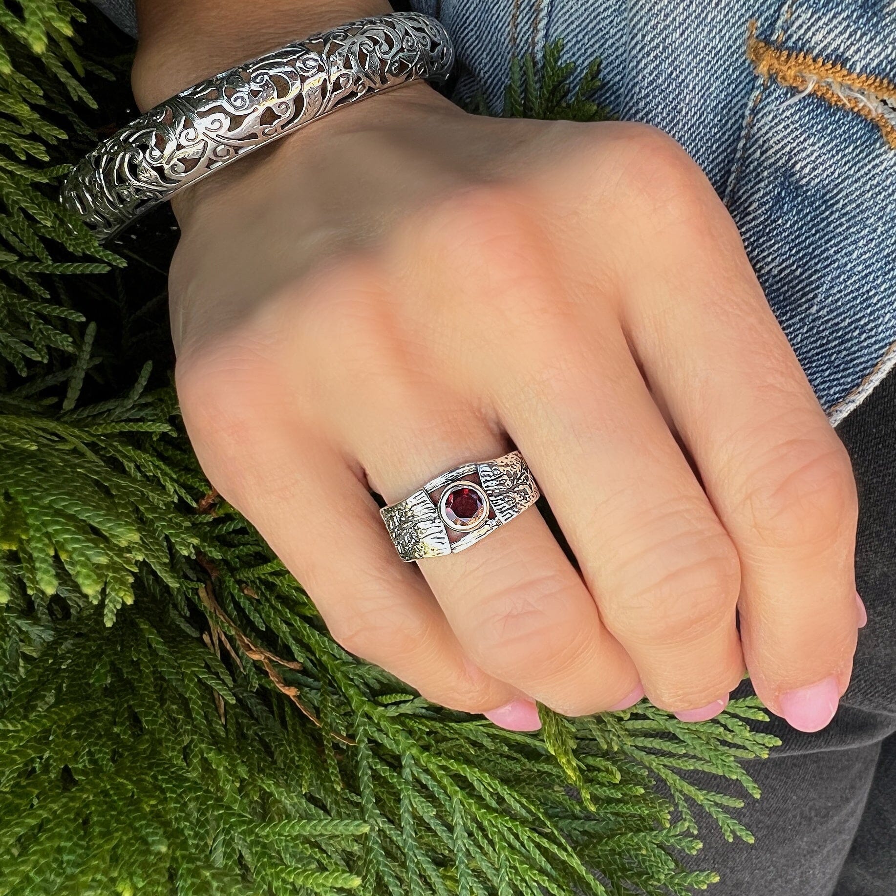 Redwood Ring paired with Sterling Vineyard Bangle