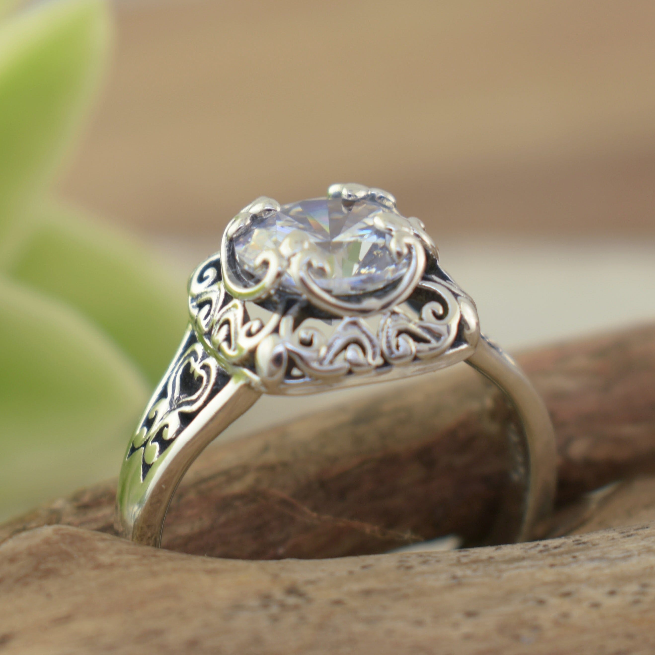 Heirloom sterling silver and cz ring