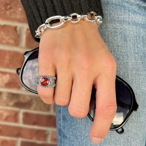 carnelian stone pinky ring in sterling silver