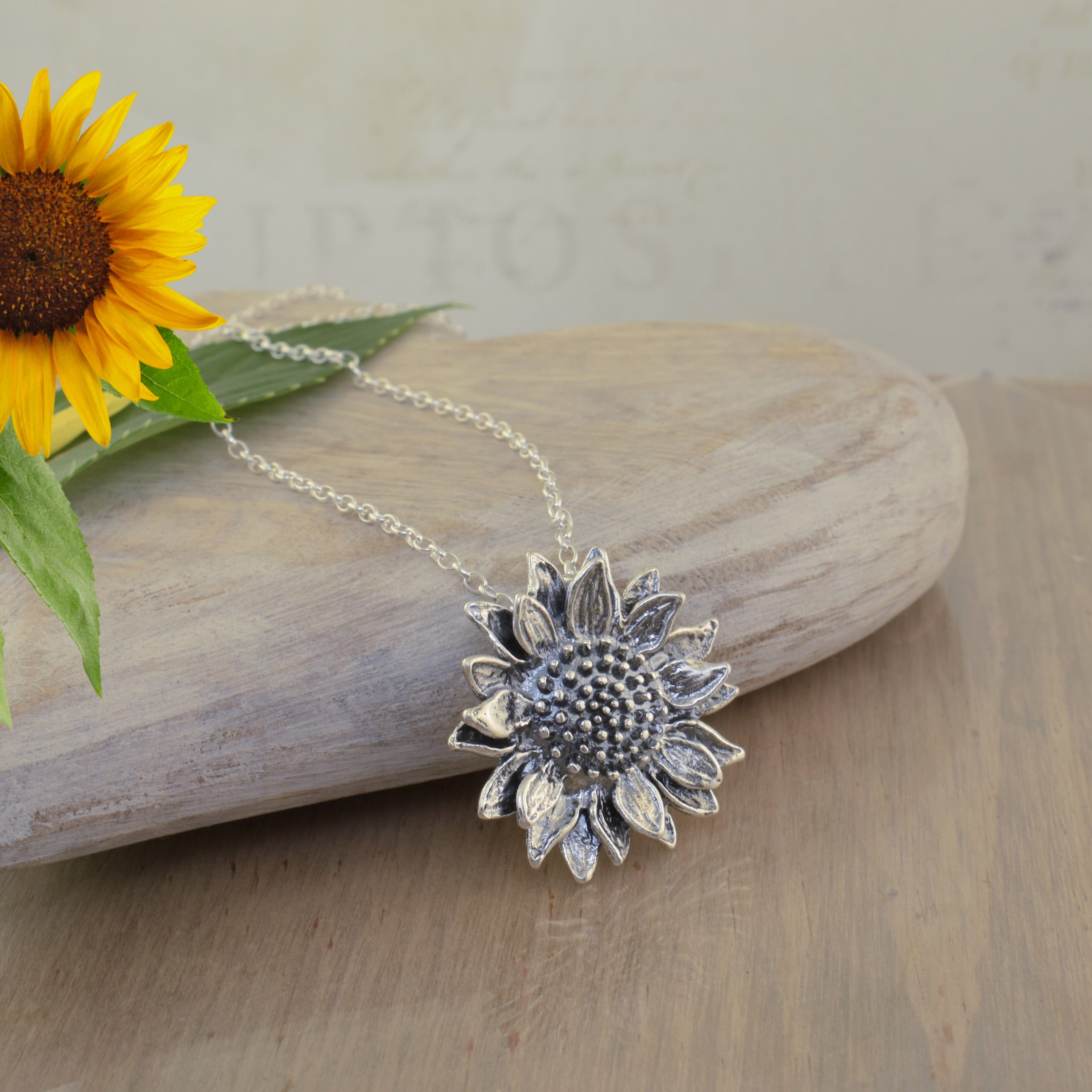 July's flower of the month in sterling silver - Sunflower Necklace