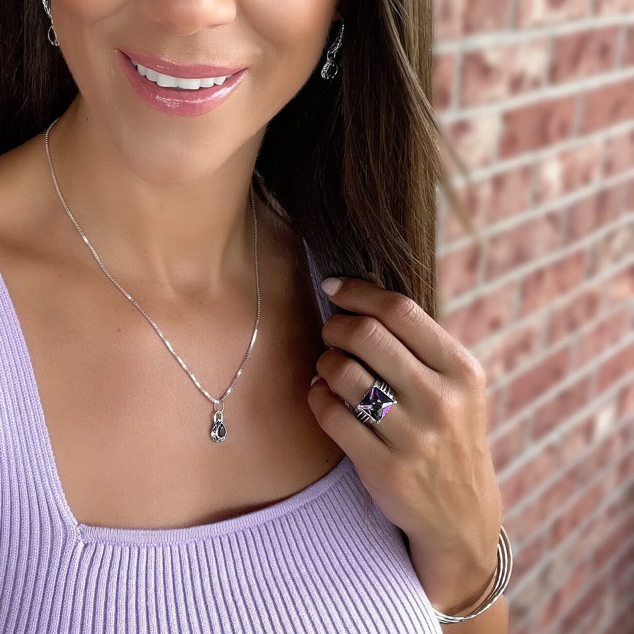 amethyst cz ring, necklace and earrings paired together