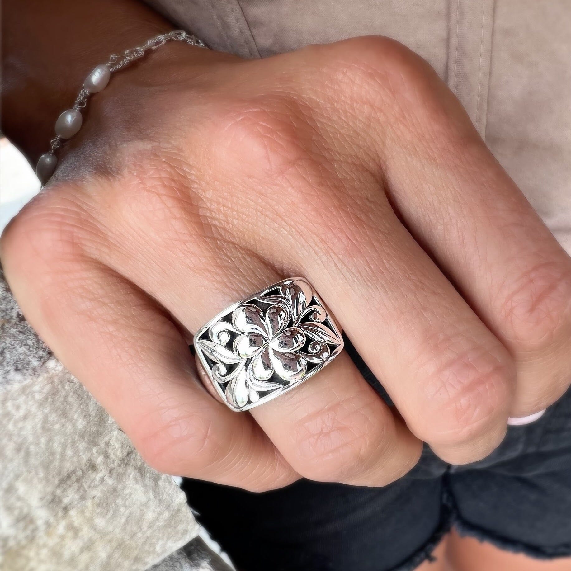 Sterling silver Venice Ring paired with Hope and Future Bracelet