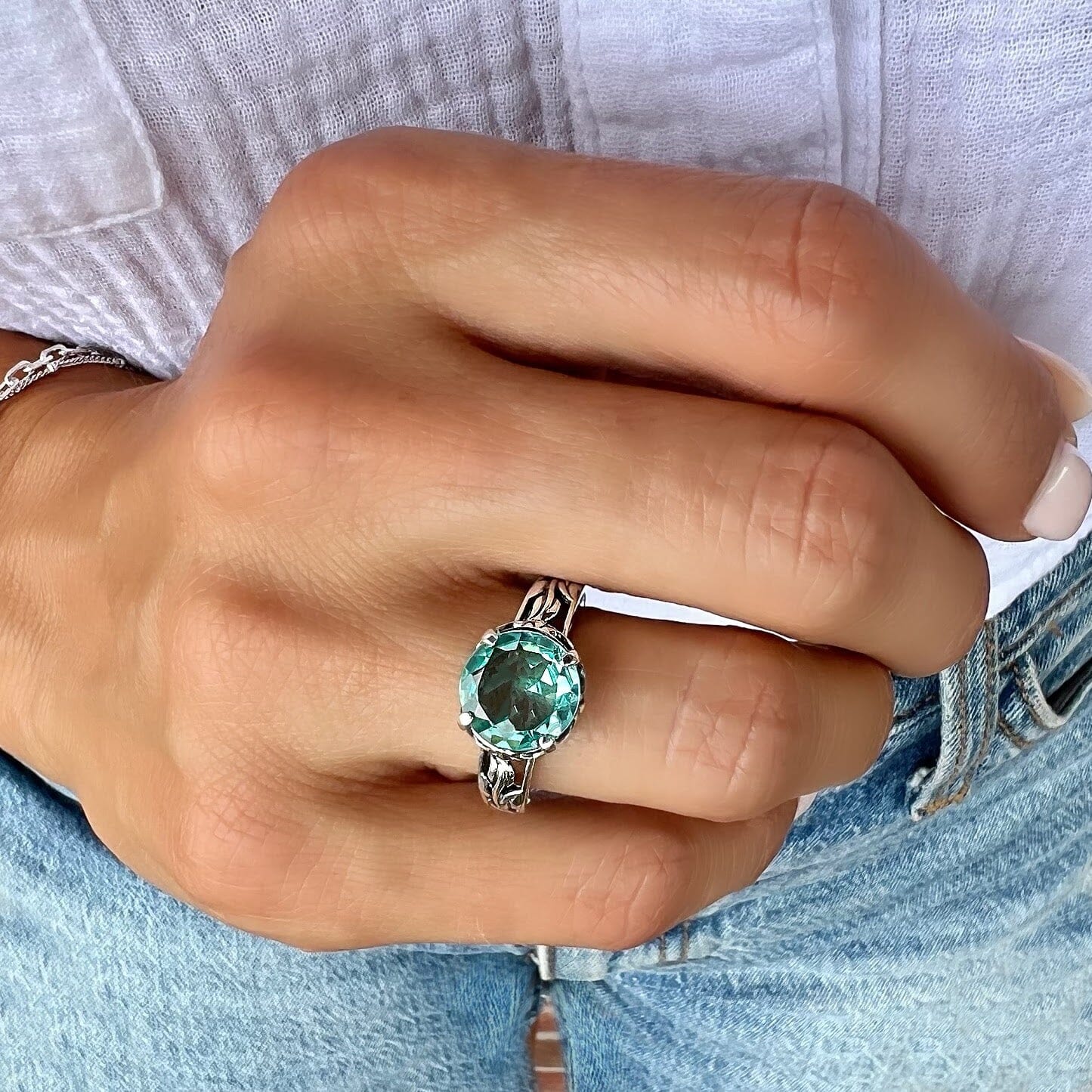 faux aqua doublet ring - Belize Me