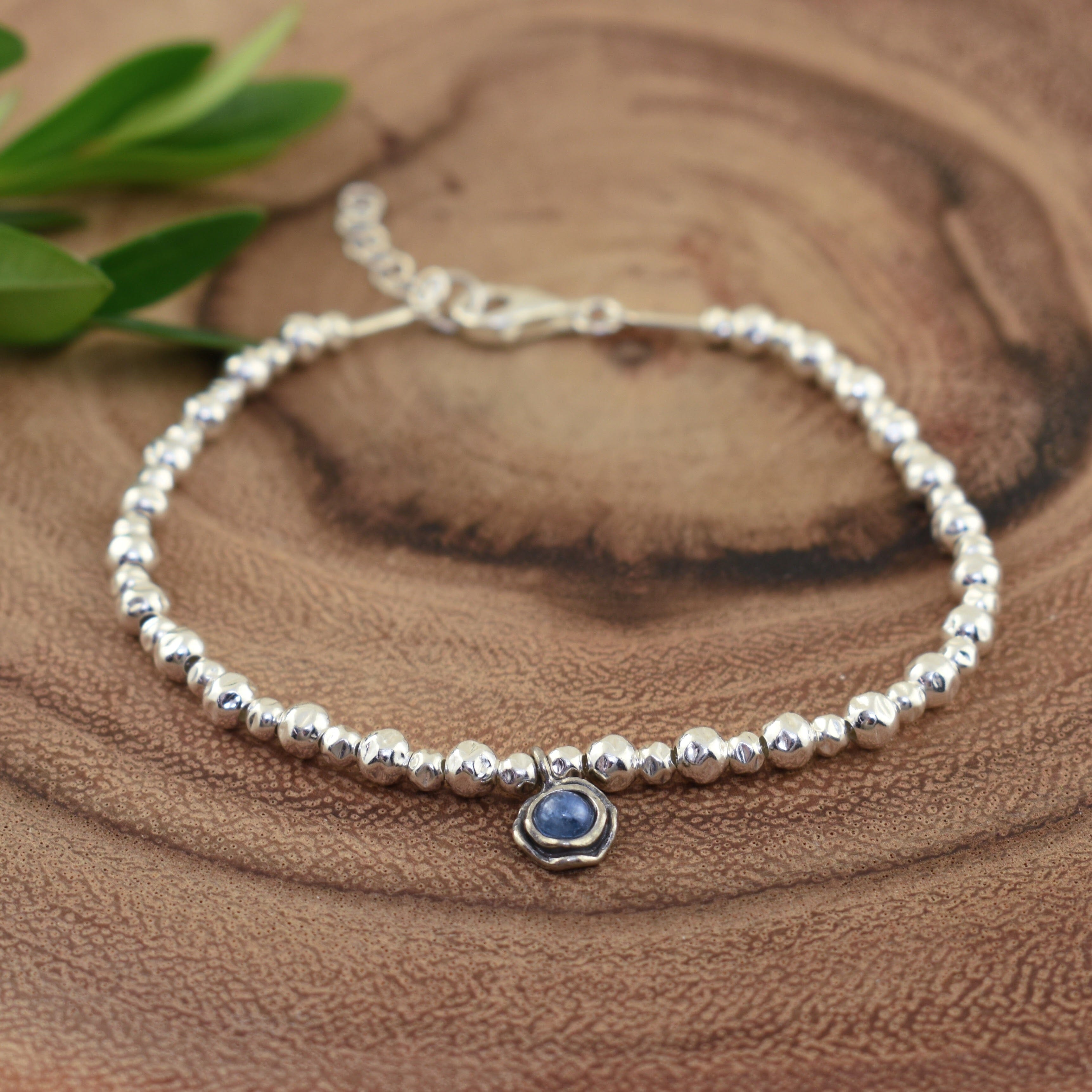 Adjustable sterling silver bracelet with kyanite stone