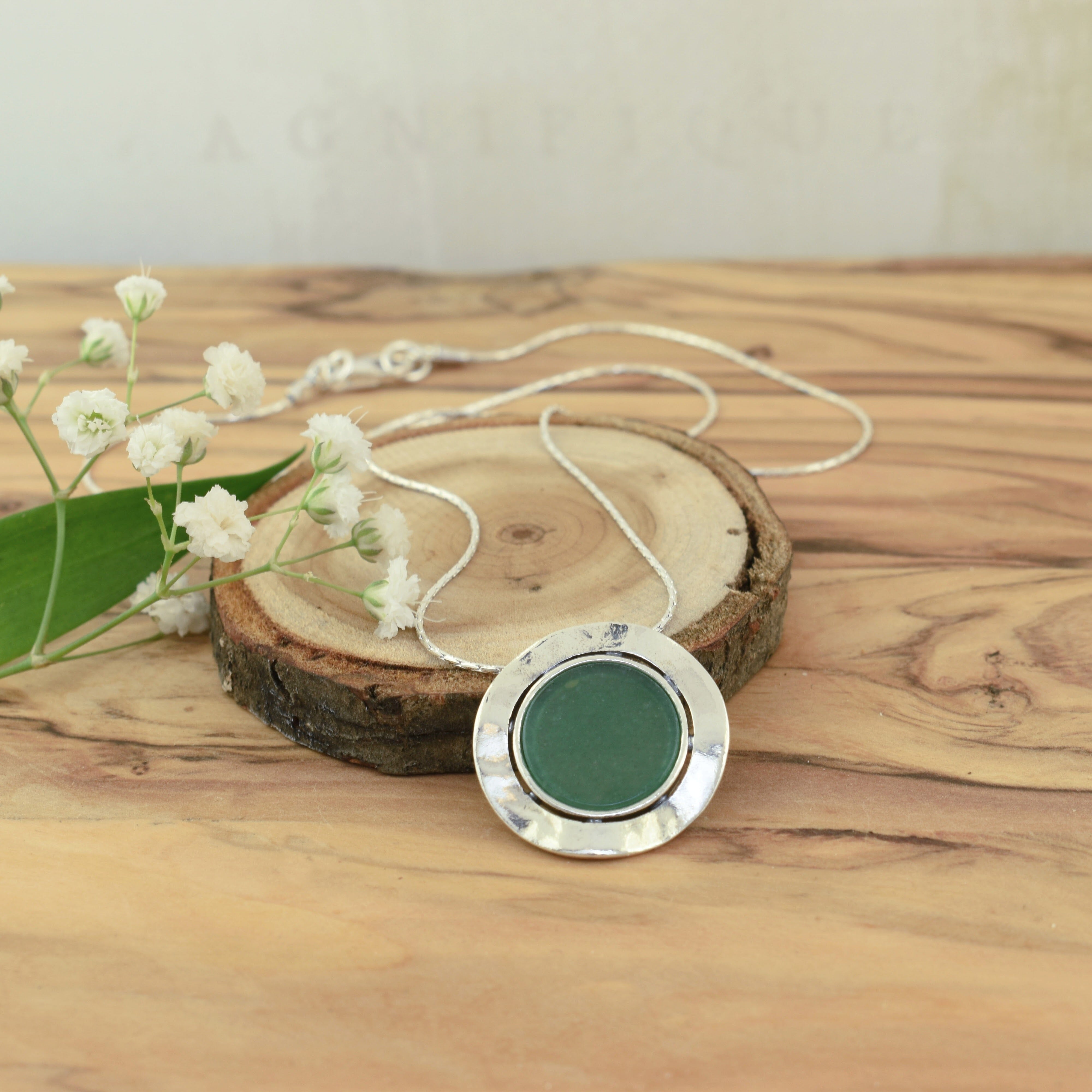 .925 sterling silver necklace with generous green aventurine stone