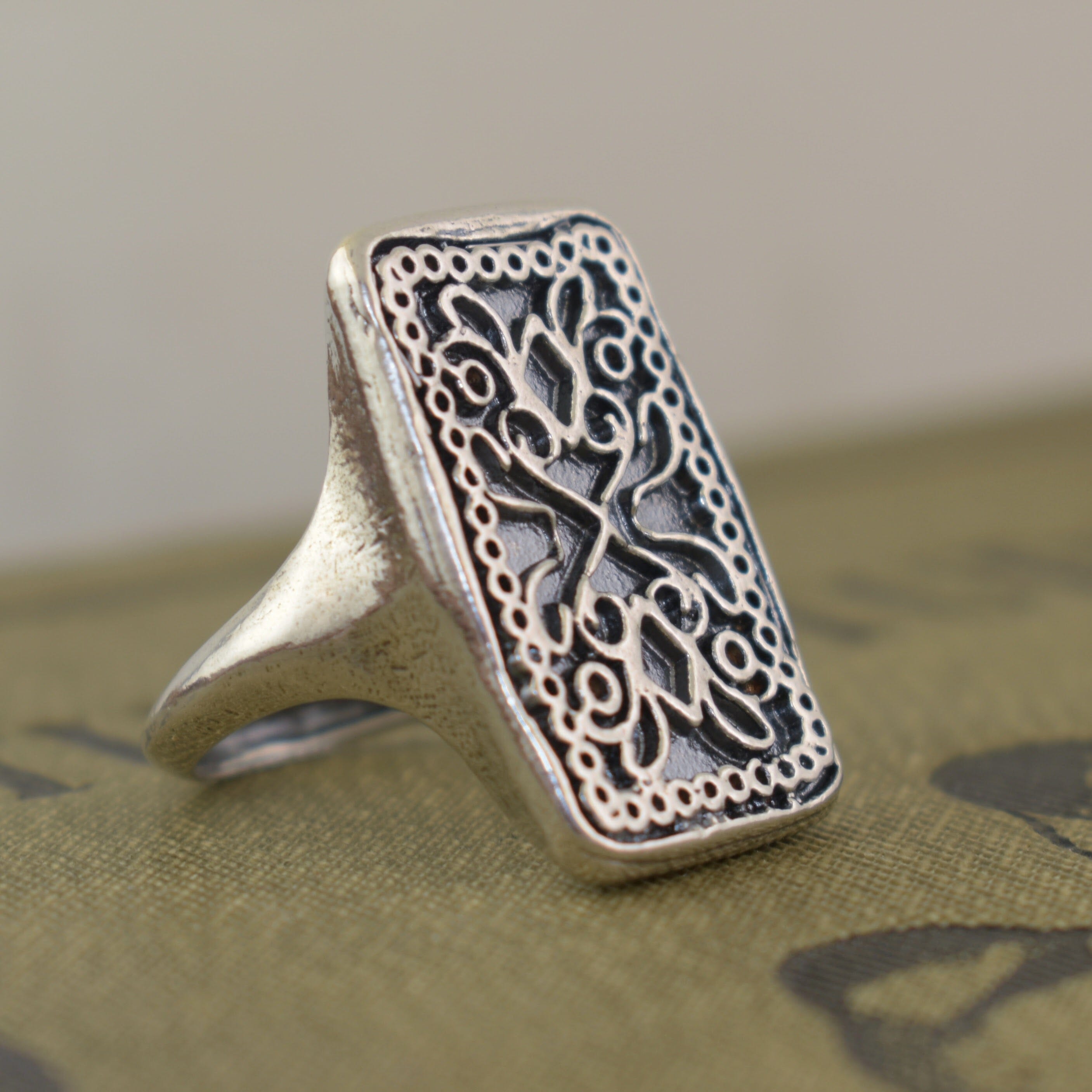 Designer sterling silver wide statement ring