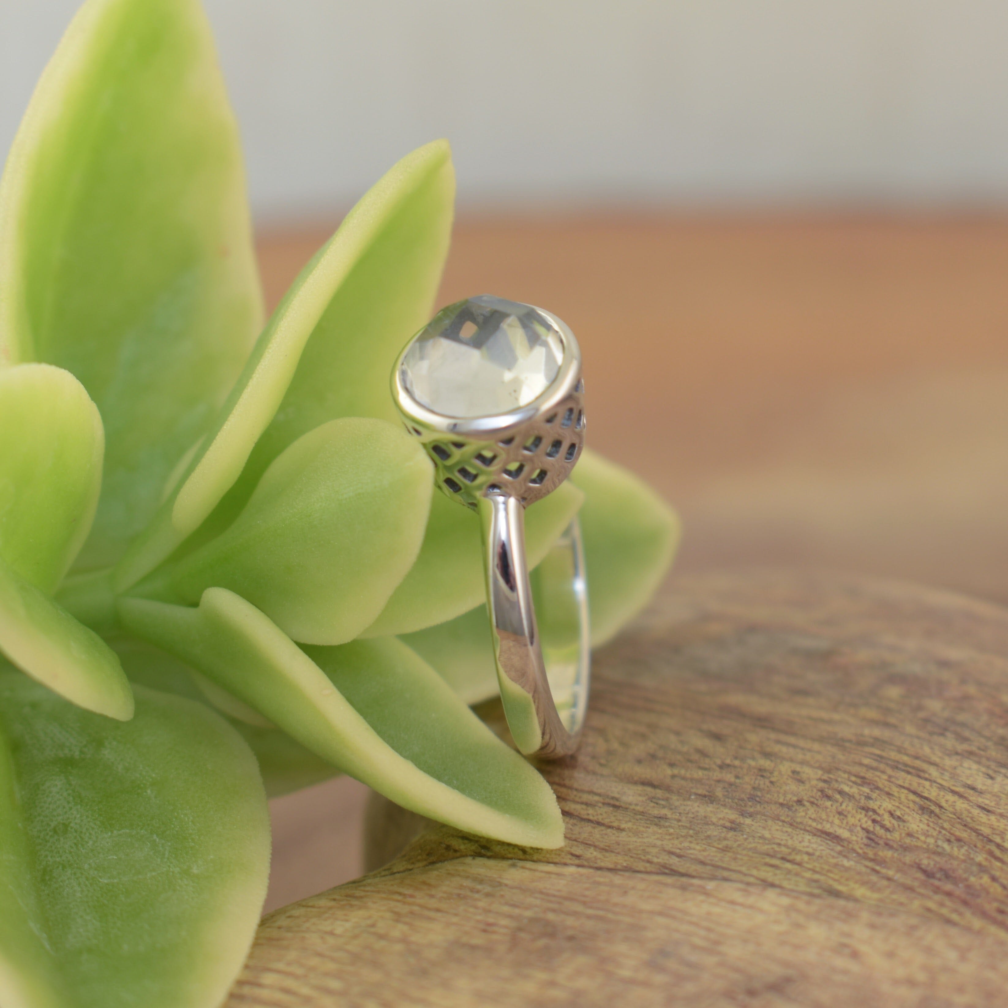 Handcrafted silver ring with rock crystal stone