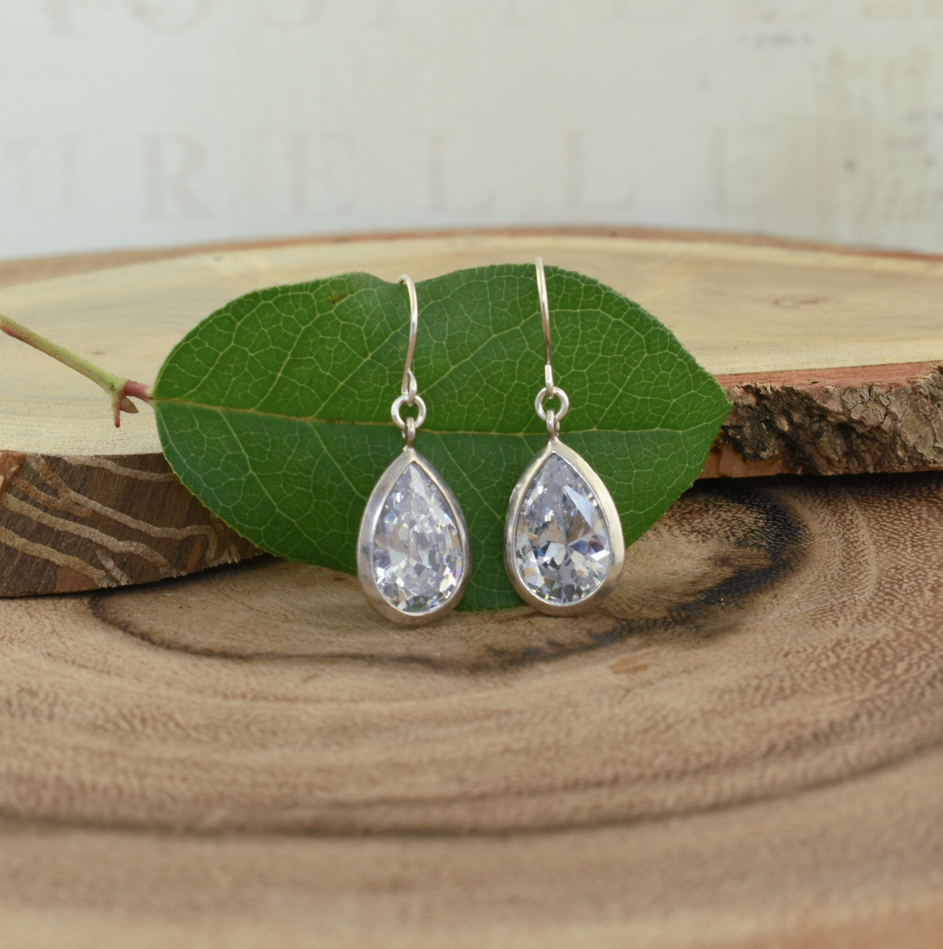 .925 sterling silver & cz teardrop earrings