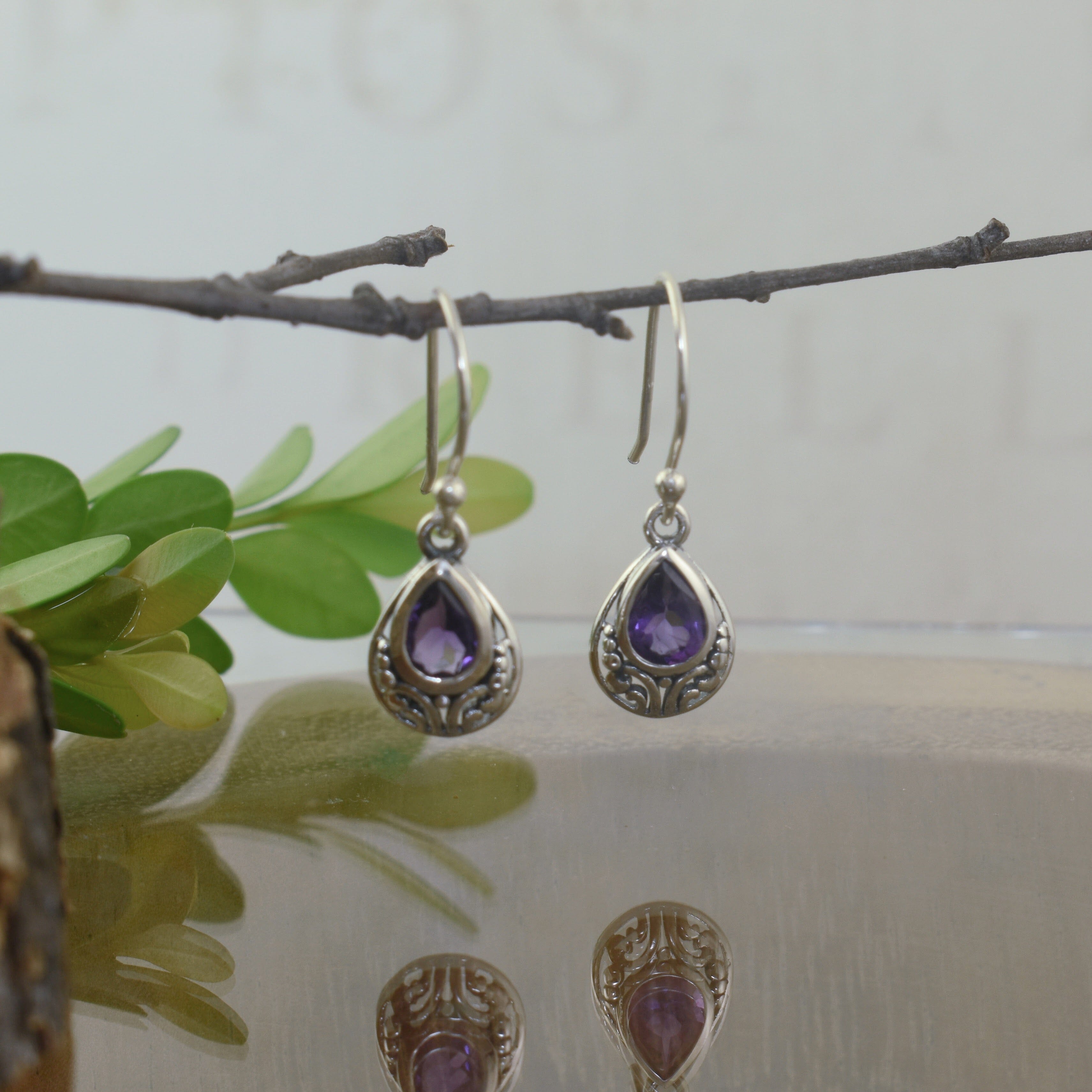 pear-shaped plum colored amethyst earrings - Plum Drop