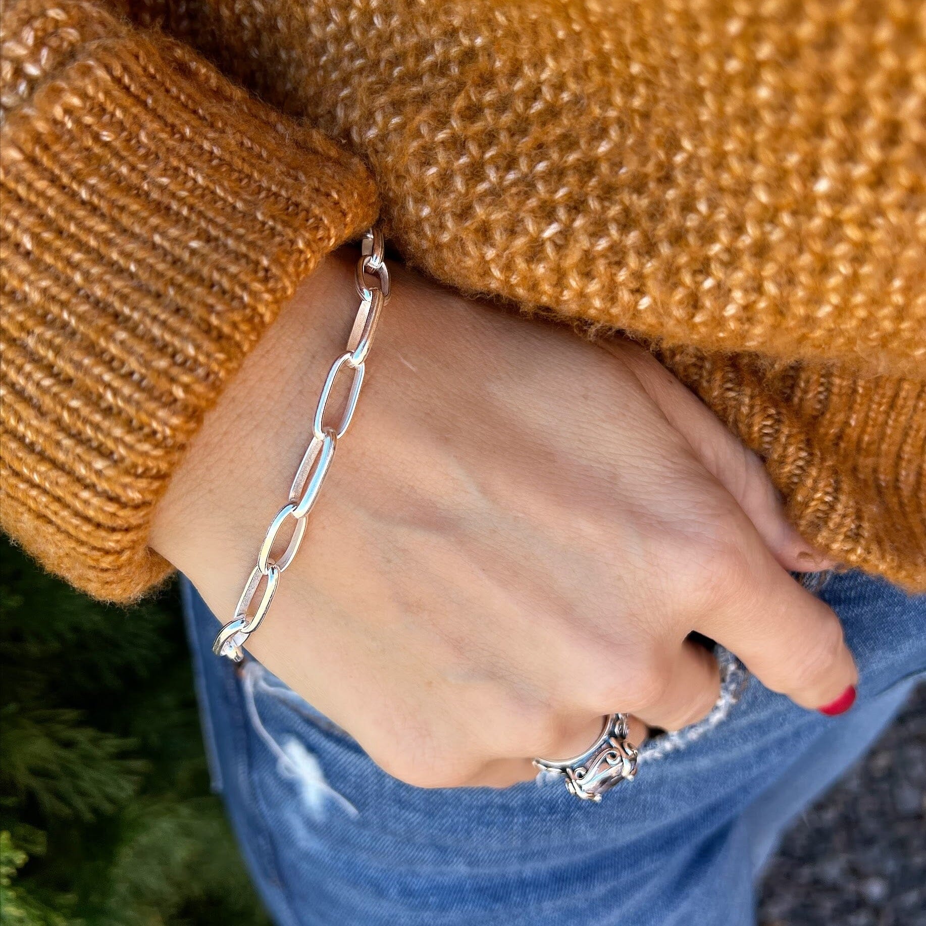 high polished link bracelet in sterling silver