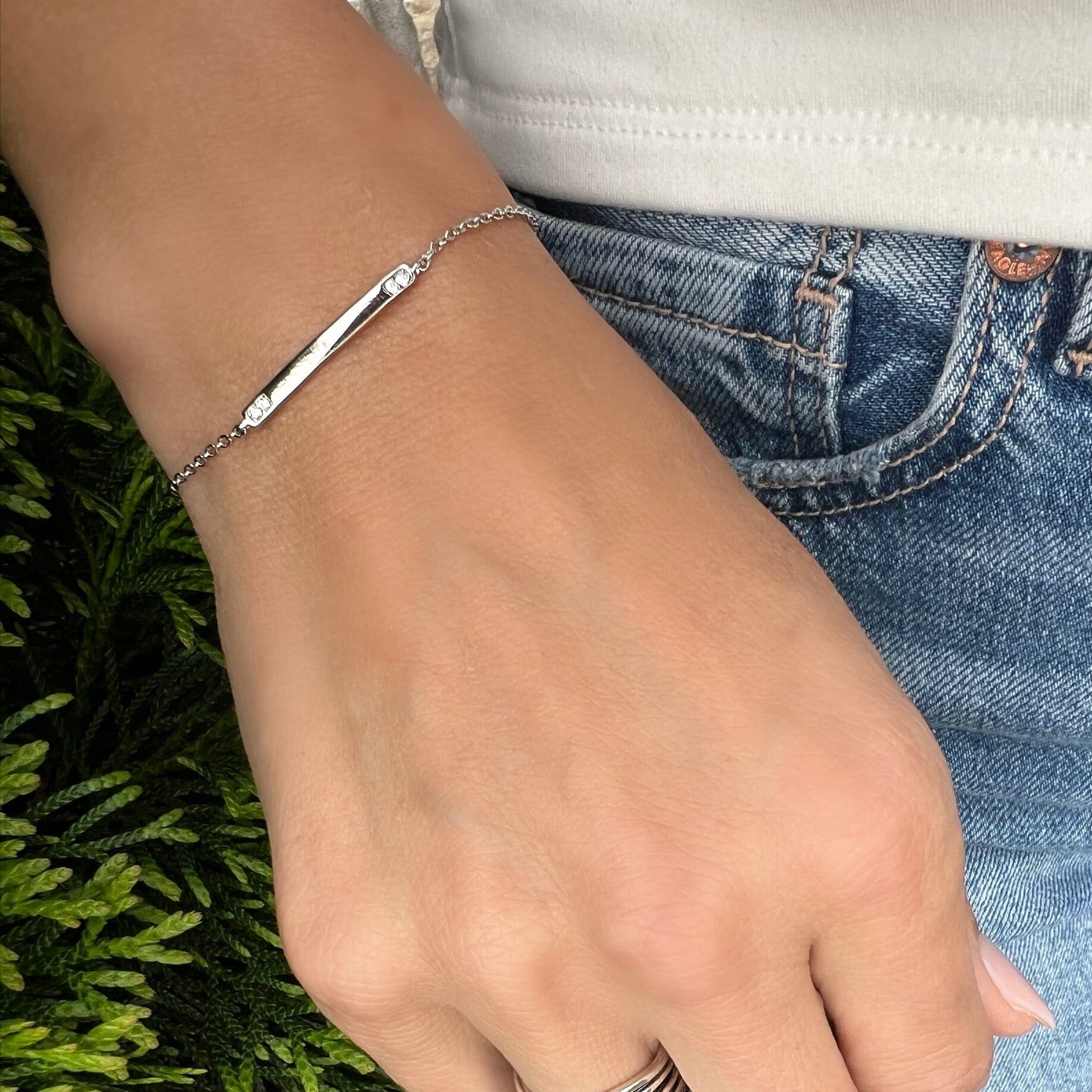 minimalist style bar bracelet featuring cz