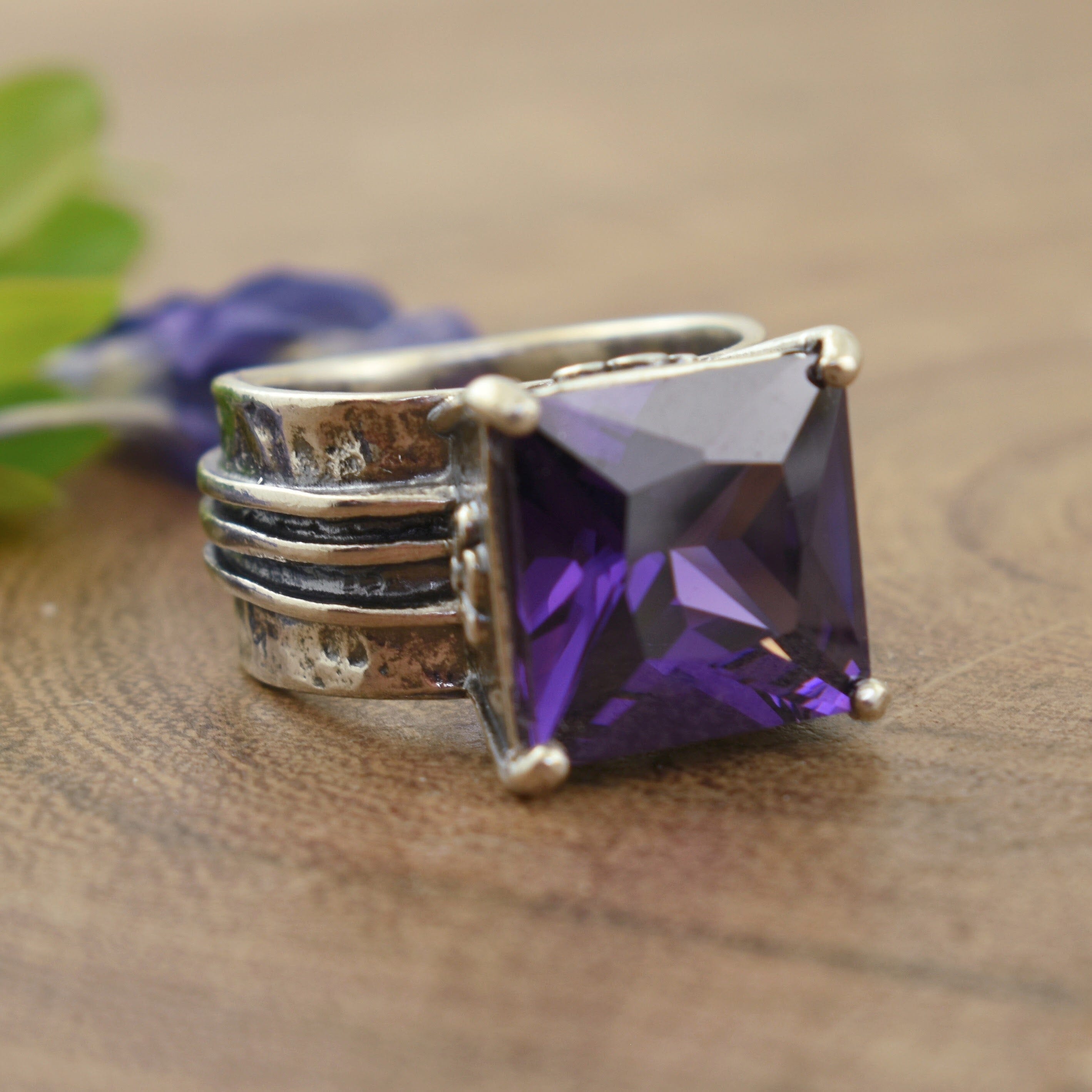 Large amethyst CZ stone ring