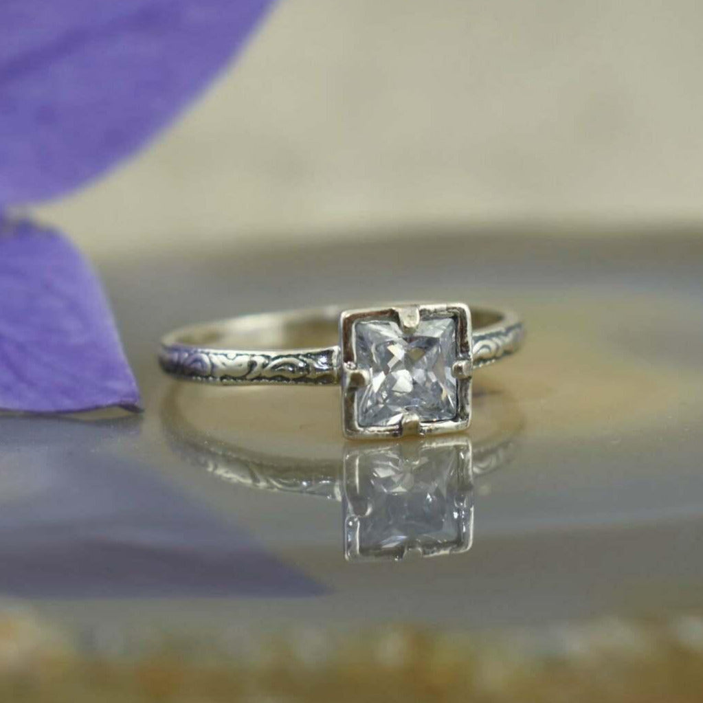 Handcrafted sterling silver and CZ ring