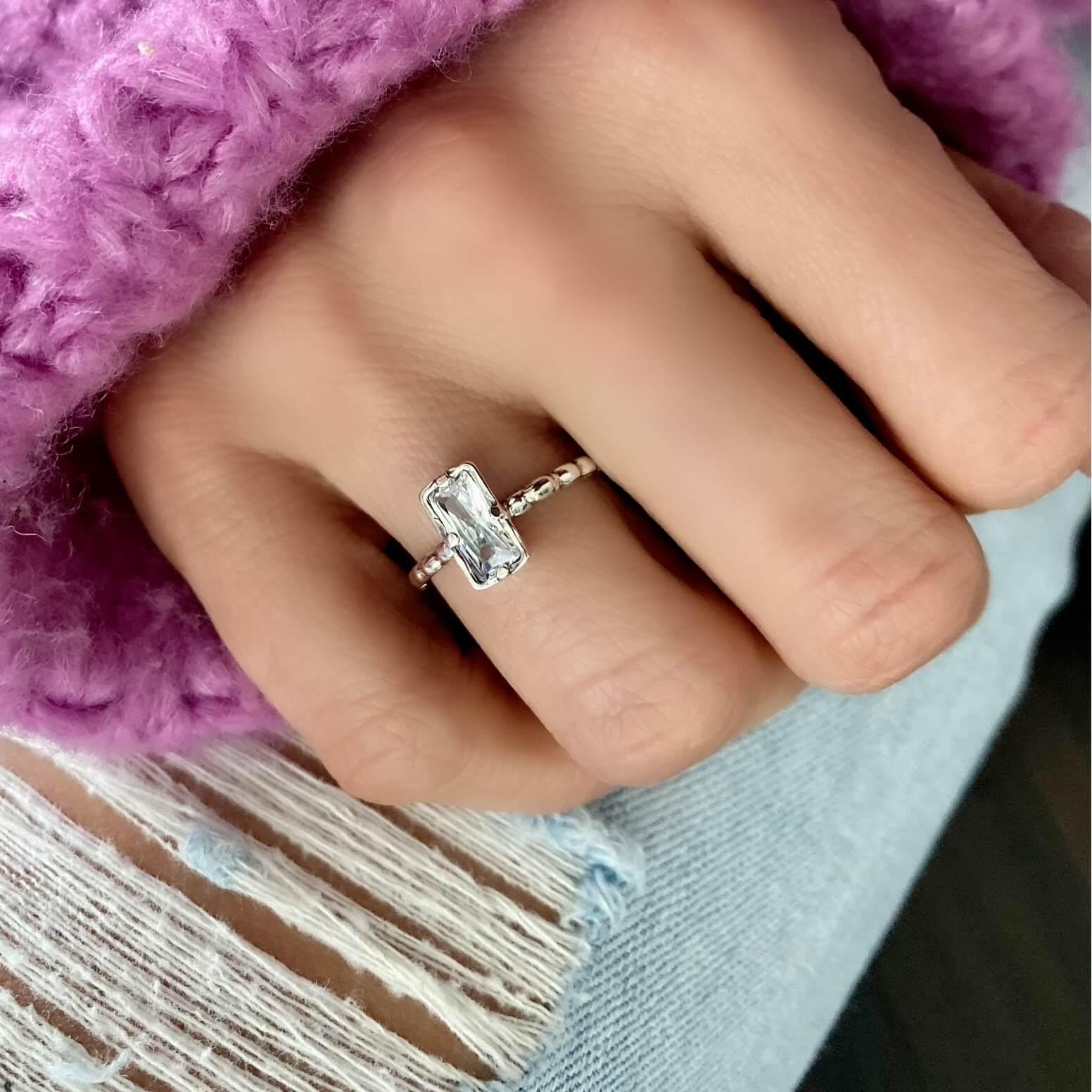 Emerald Cut Ring in sterling silver