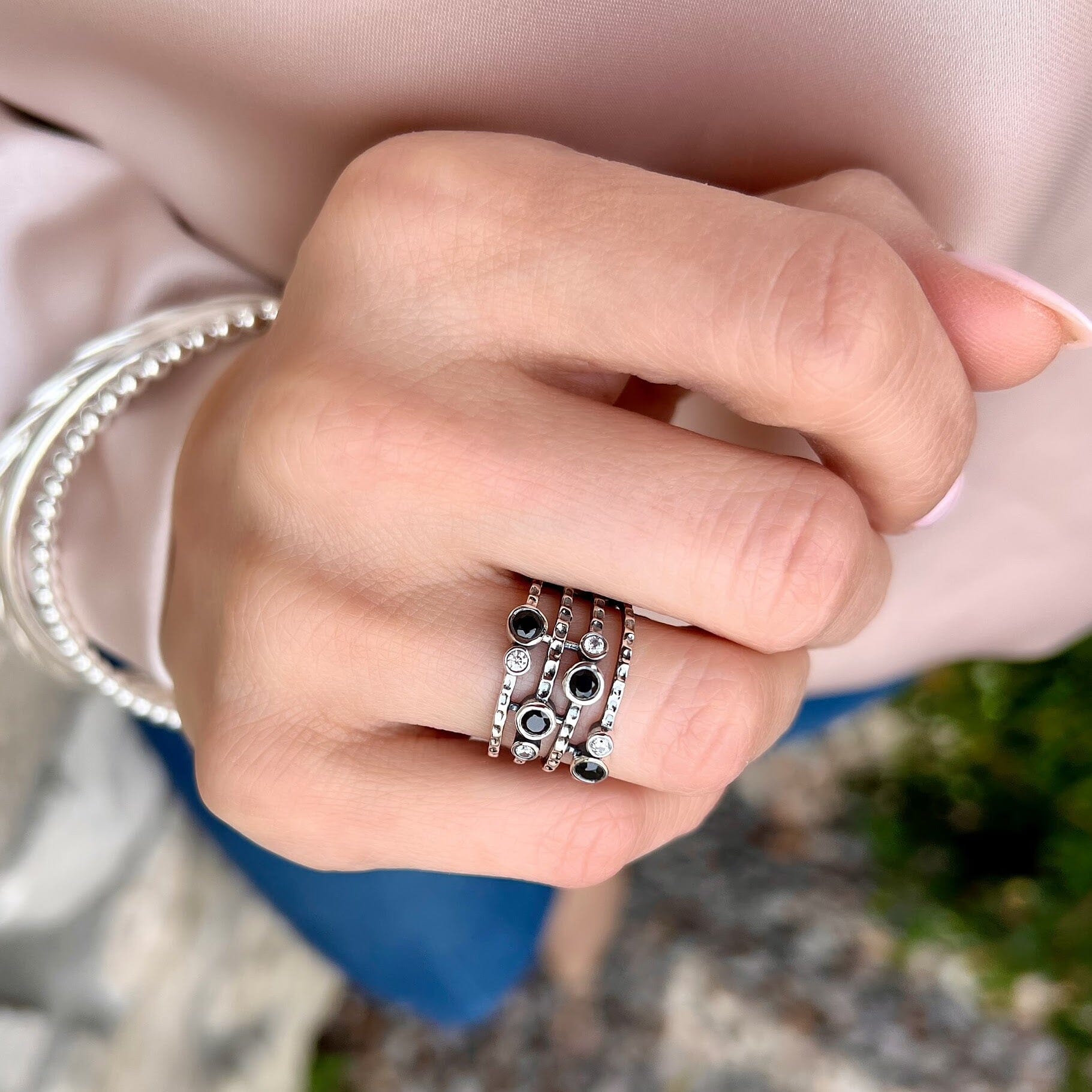 wide band ring featuring black spinel & cz - Night and Day