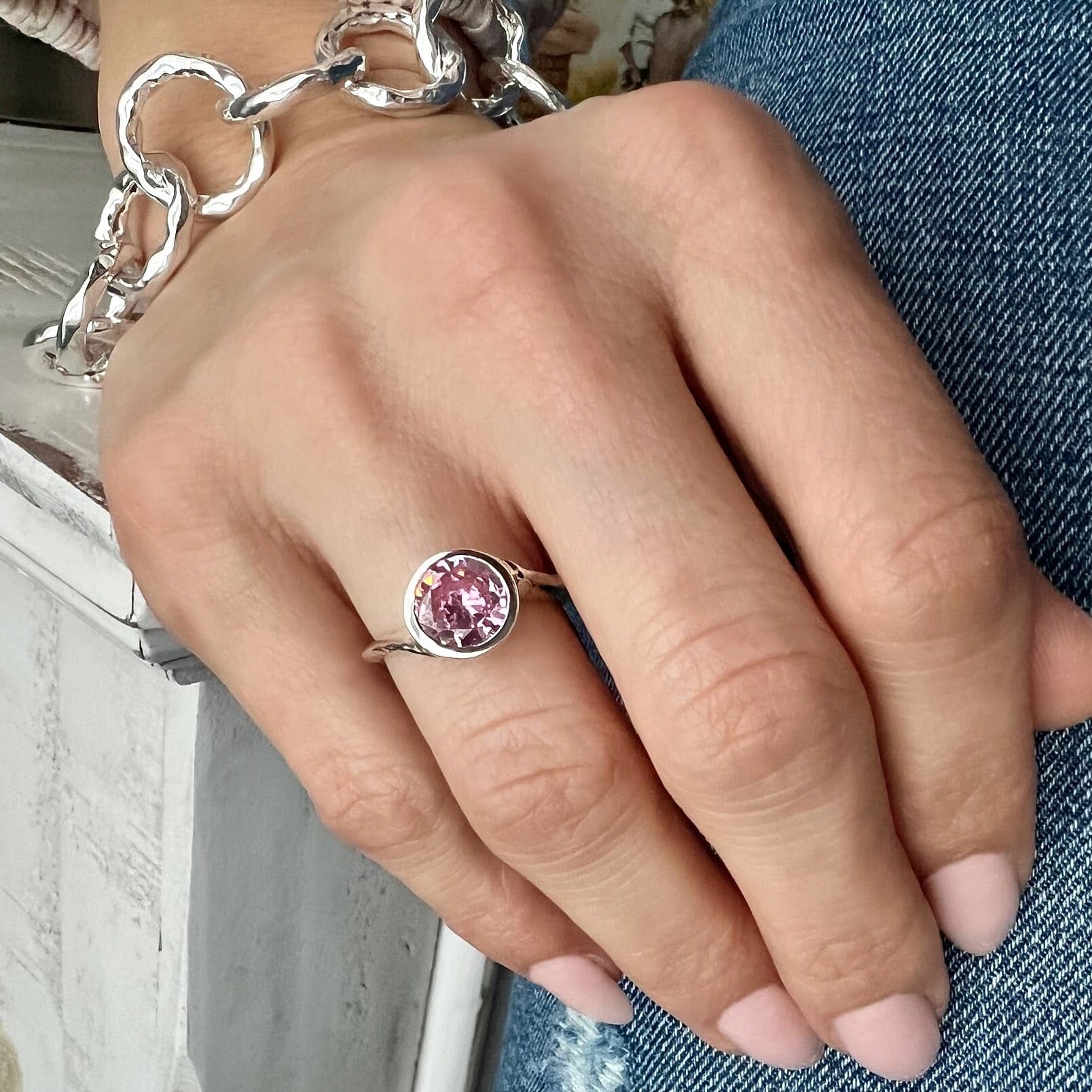 Pink Punch paired with hammered Today's Girl Bracelet