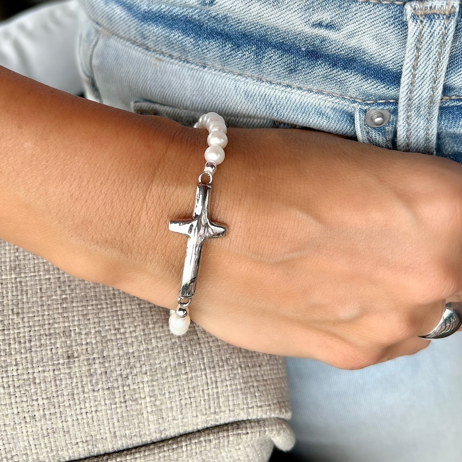 .925 sterling silver christian stretch bracelet