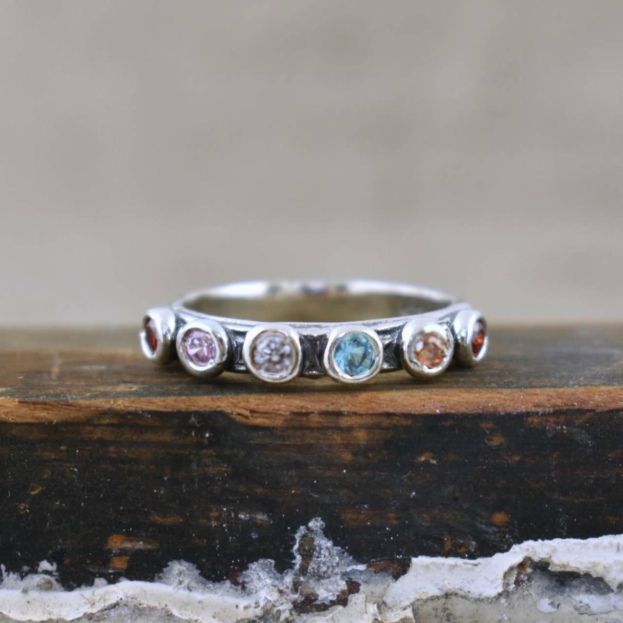 Handcrafted sterling silver and CZ birthstone ring