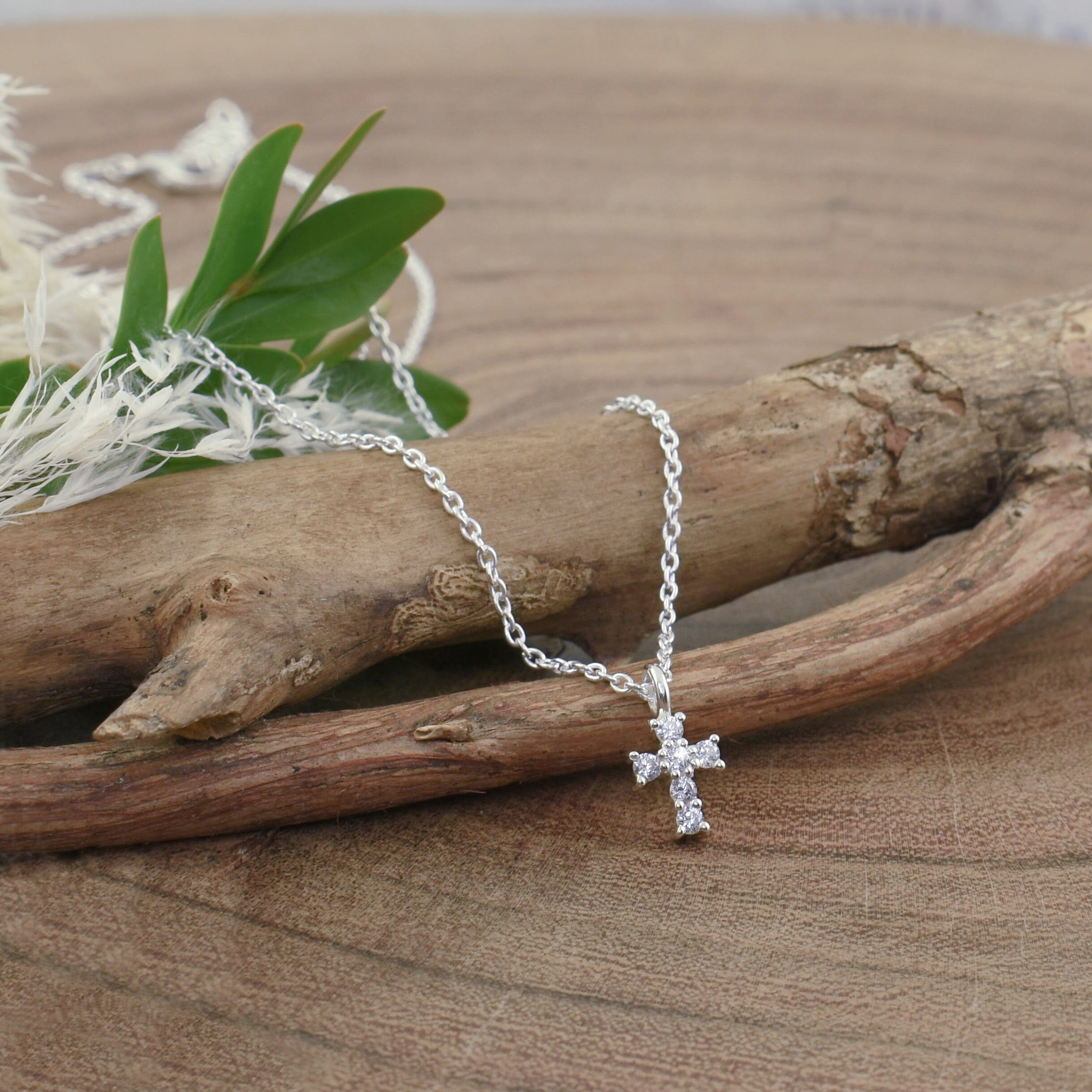 dainty .925 sterling silver cz cross necklace