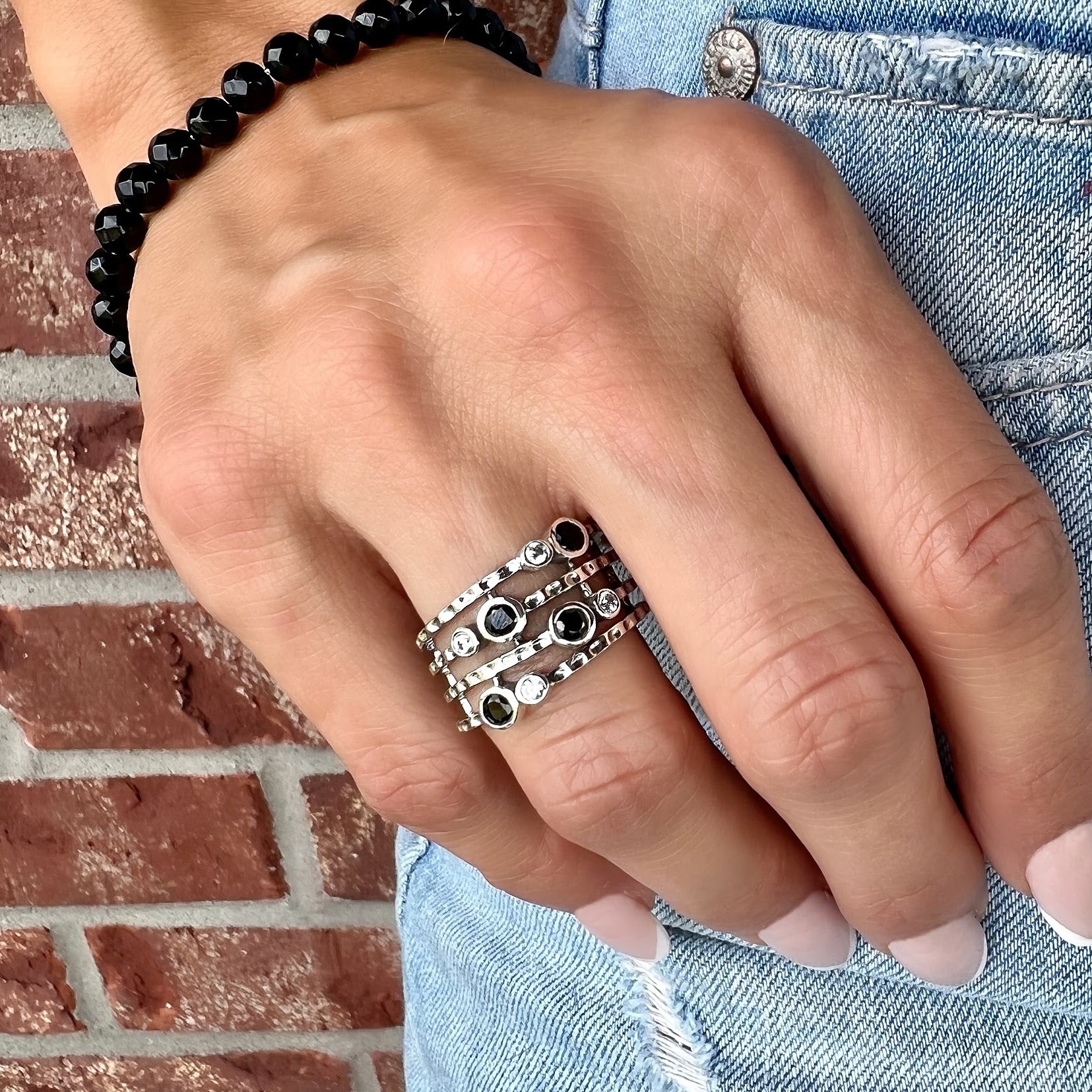 Night and Day Ring modeled with Put'n on the Glitz Bracelet in onyx