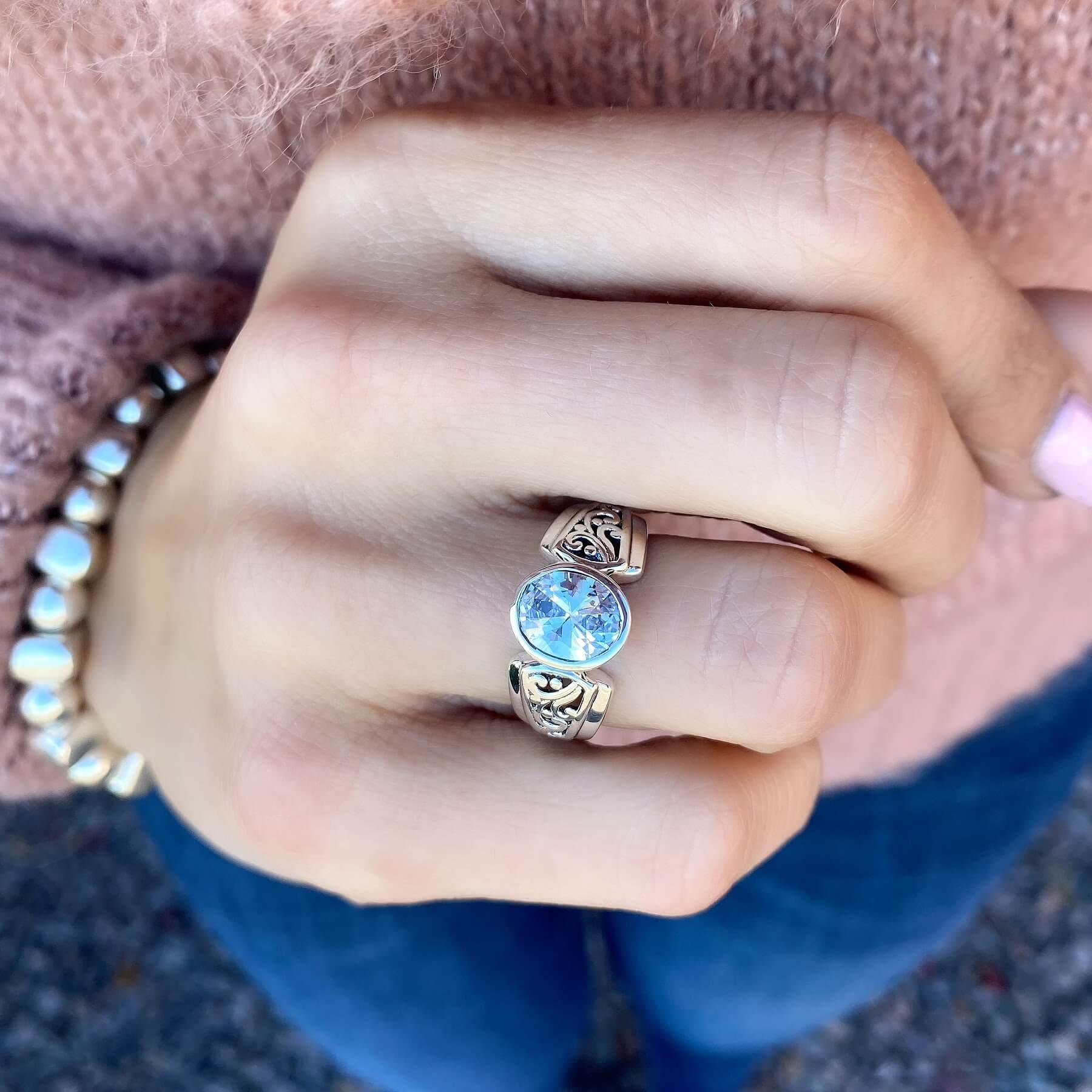 Sterling silver Radiant Filigree Ring paired with Roundabout Bracelet