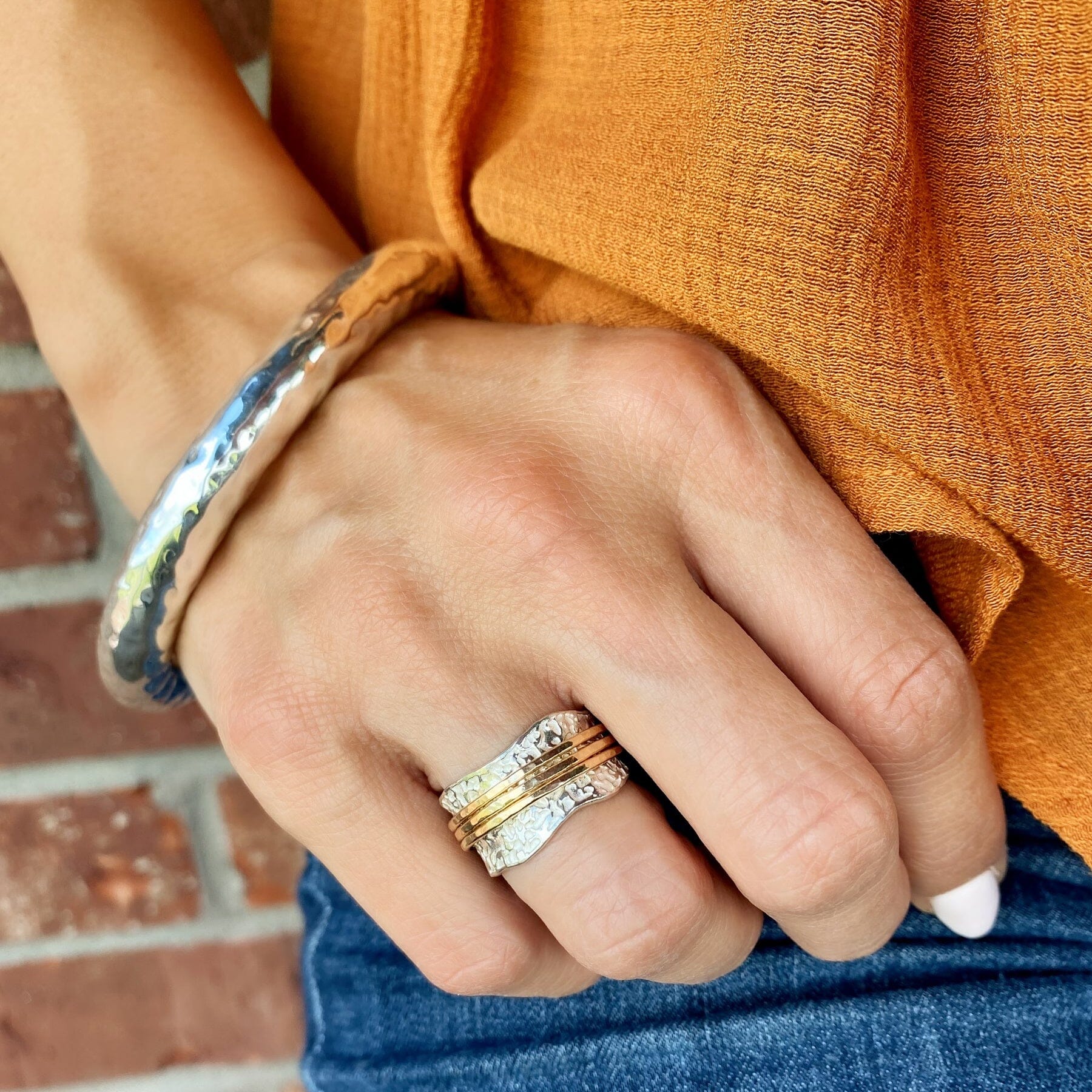 chunky sterling silver hammered bangle - Sonoma