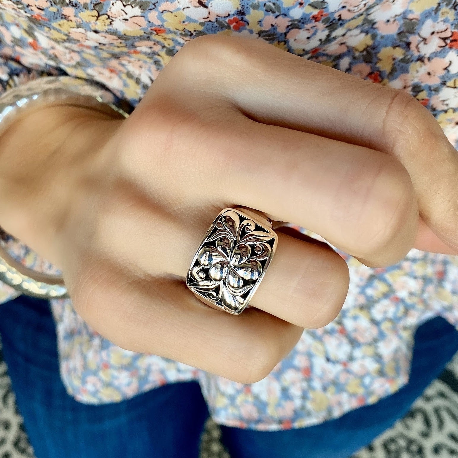 Venice Ring paired with Hammered Bliss Bangle